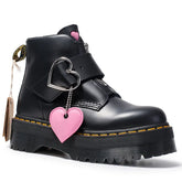 Stylish Thick-Heeled Martin Boots with Leather Upper and Round Toe - Himpall